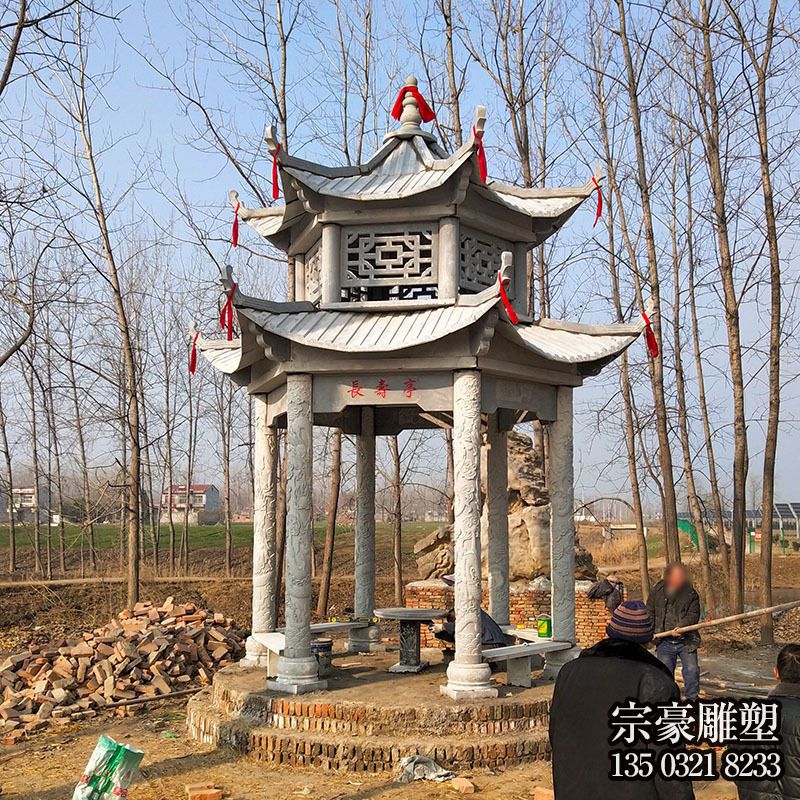 花岗岩双层六角石凉亭