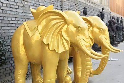 纯铜铸造大象雕塑，漆金铜雕大象