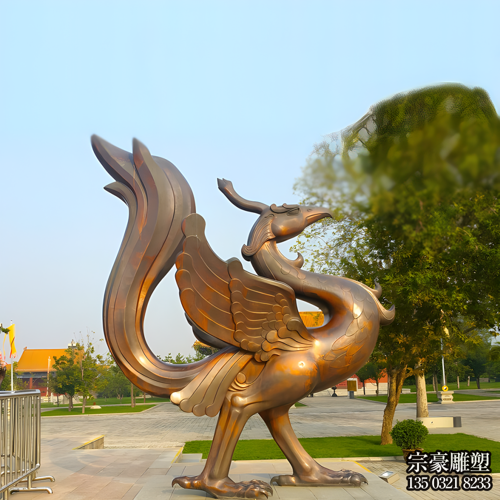 朱雀铜雕,紫铜色铸铜神兽朱雀雕塑 朱雀铜雕,紫铜色铸铜神兽朱雀雕塑