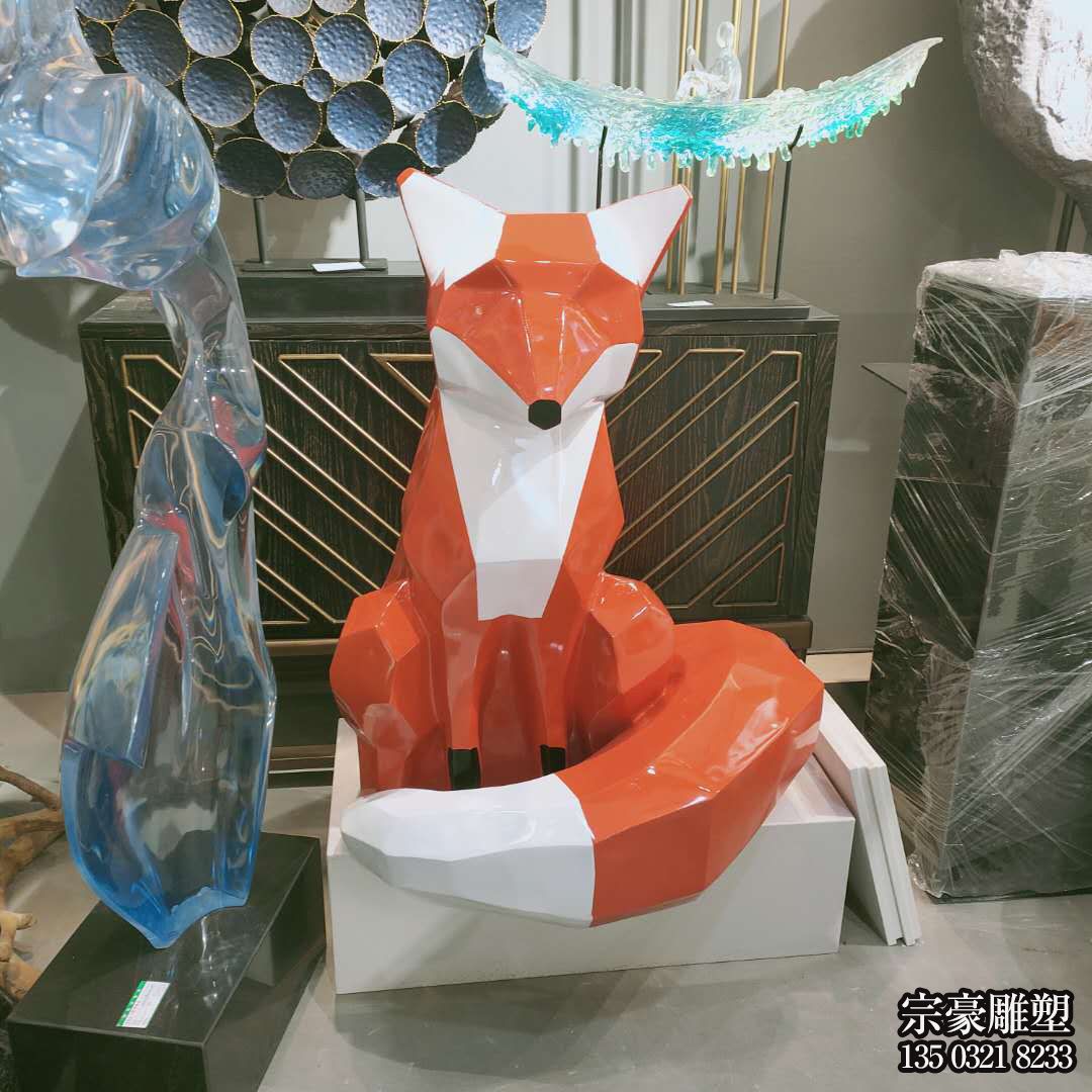 不锈钢块面狐狸造型雕塑摆件 不锈钢块面狐狸造型雕塑摆件