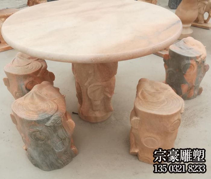 晚霞红大理石石桌凳 晚霞红大理石石桌凳