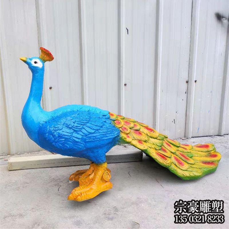 玻璃钢彩绘孔雀雕塑摆件 玻璃钢彩绘孔雀雕塑摆件