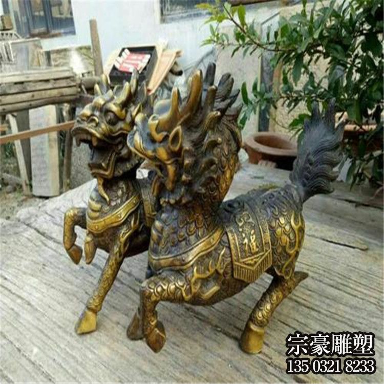 庭院不锈钢仿古做旧一对麒麟雕塑