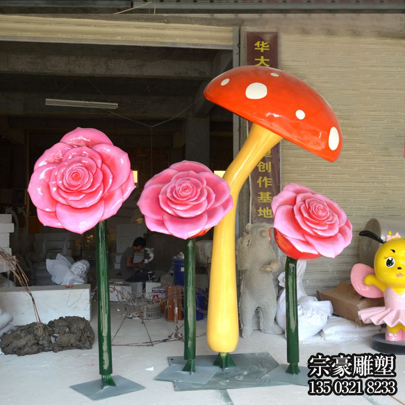 玻璃钢玫瑰花摆件 玻璃钢玫瑰花摆件