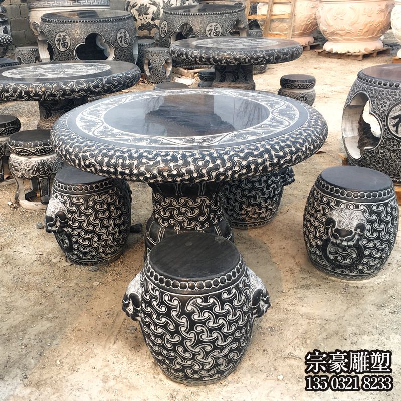 大理石石刻圆桌凳 大理石石刻圆桌凳