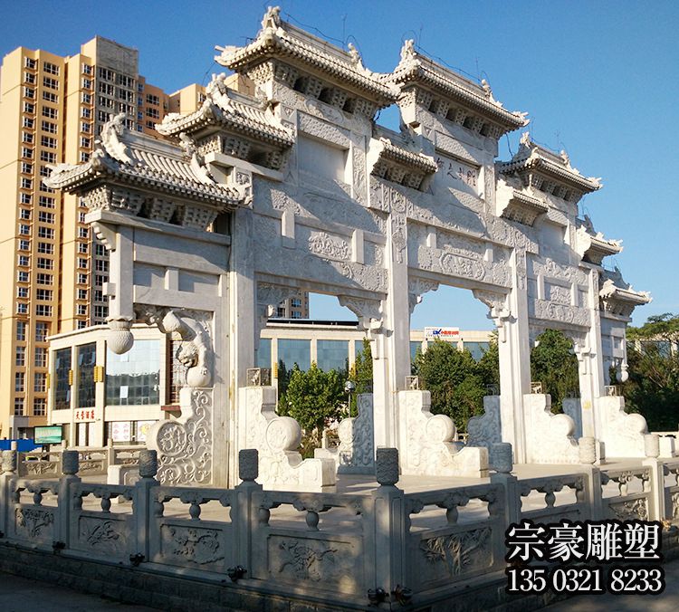 城市小区山门浮雕工艺石雕牌坊 城市小区山门浮雕工艺石雕牌坊