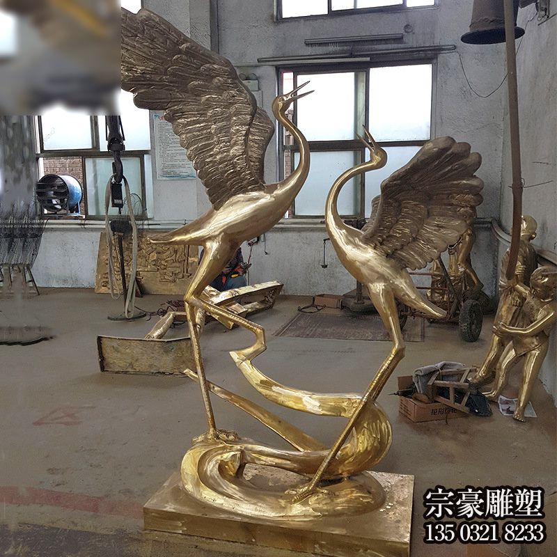 纯铜铸造仙鹤铜雕摆件