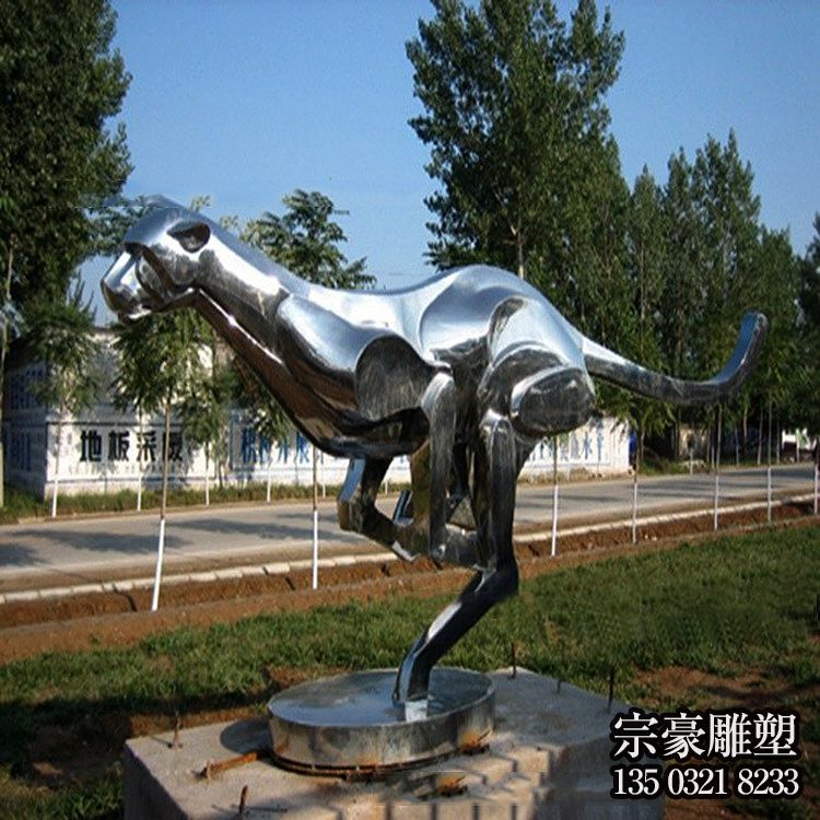 镜面不锈钢豹子景观摆件 镜面不锈钢豹子景观摆件