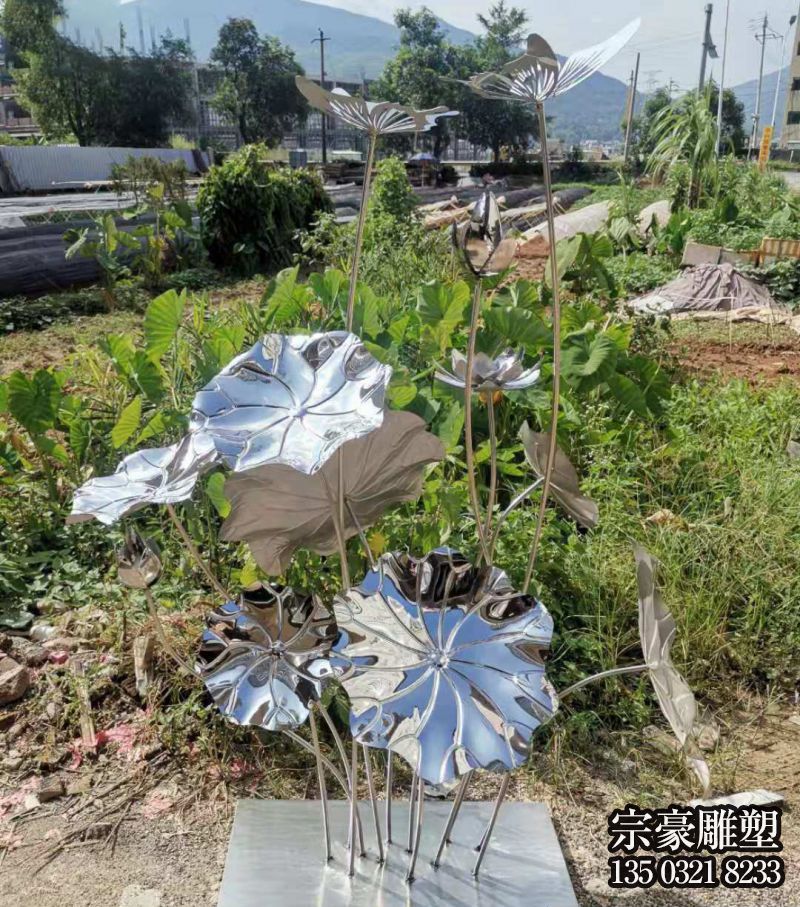 不锈钢锻造荷叶荷花雕塑摆件 不锈钢锻造荷叶荷花雕塑摆件