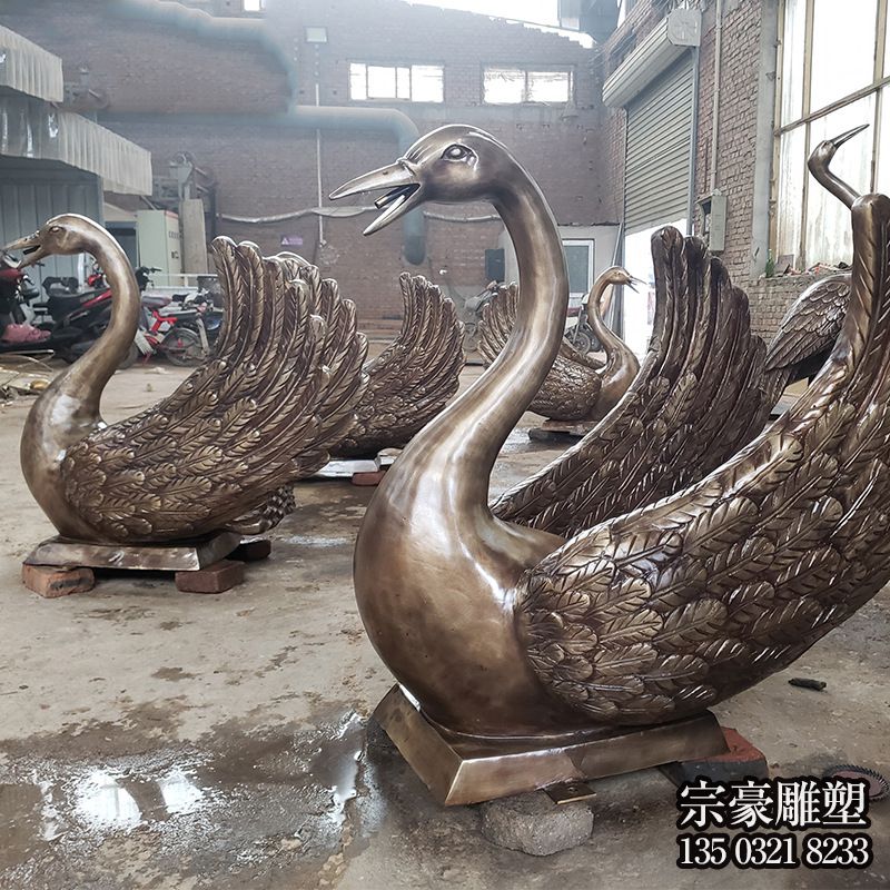 玻璃钢仿铜喷水天鹅雕塑 玻璃钢仿铜喷水天鹅雕塑