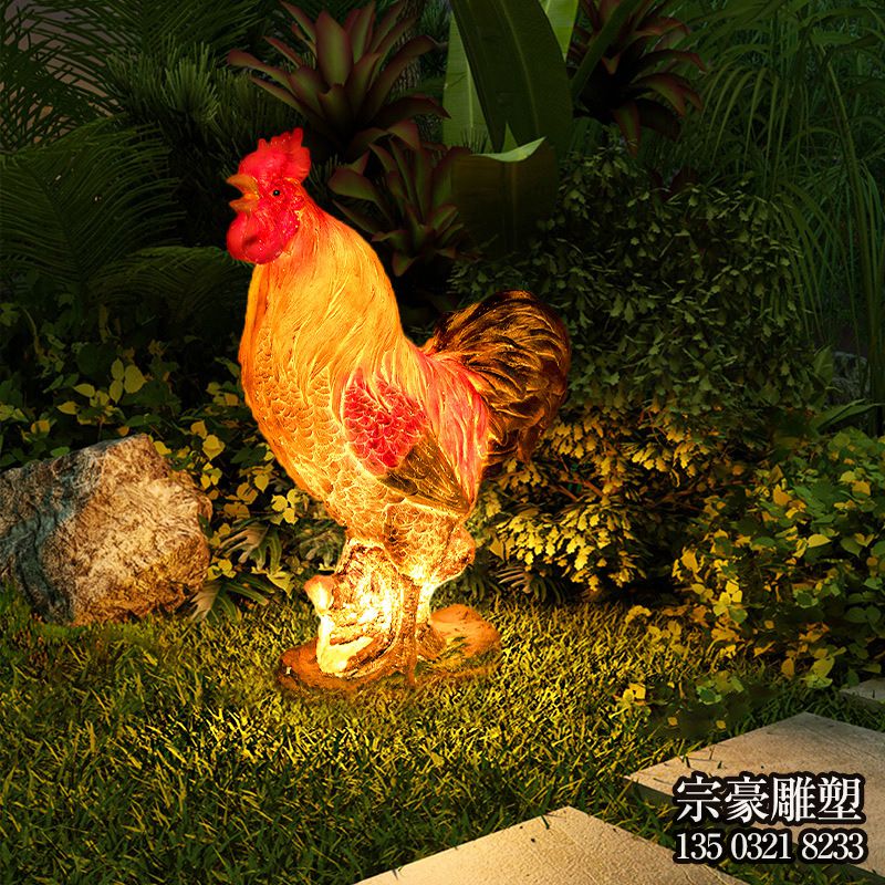 玻璃钢发光公鸡雕塑摆件 玻璃钢发光公鸡雕塑摆件