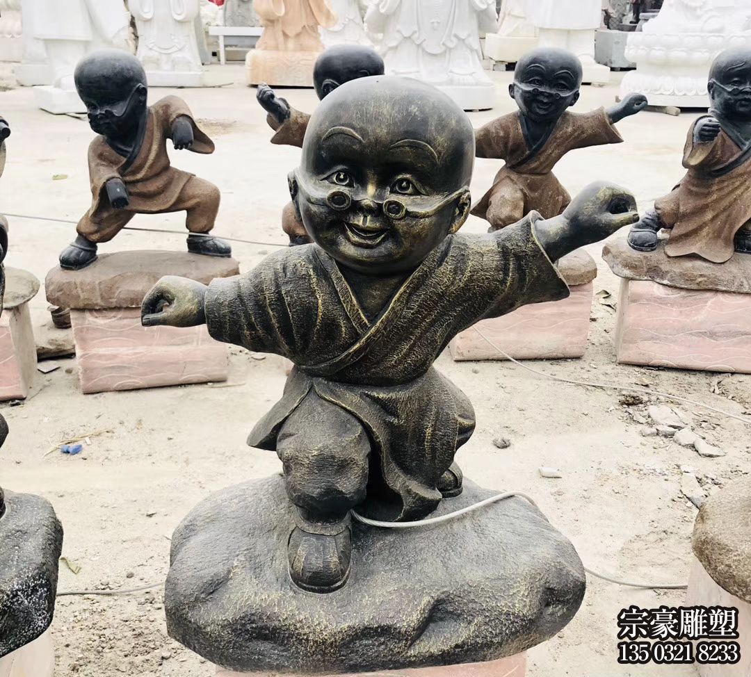 玻璃钢仿铜可爱小和尚雕塑 玻璃钢仿铜可爱小和尚雕塑