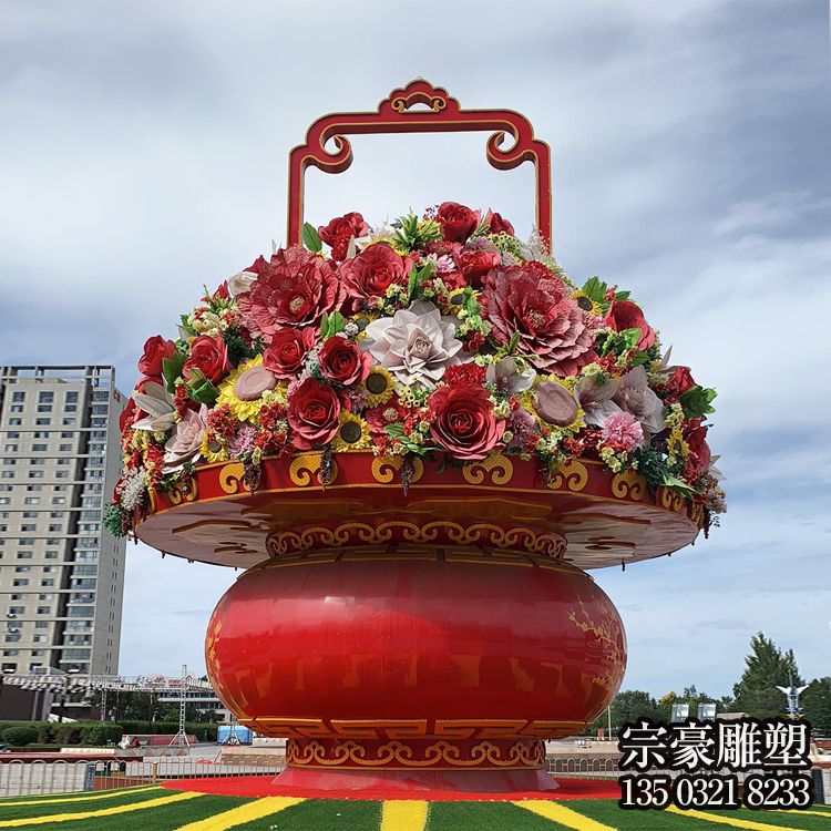 玻璃钢大花篮,国庆节日庆典花篮雕塑 玻璃钢大花篮,国庆节日庆典花篮雕塑