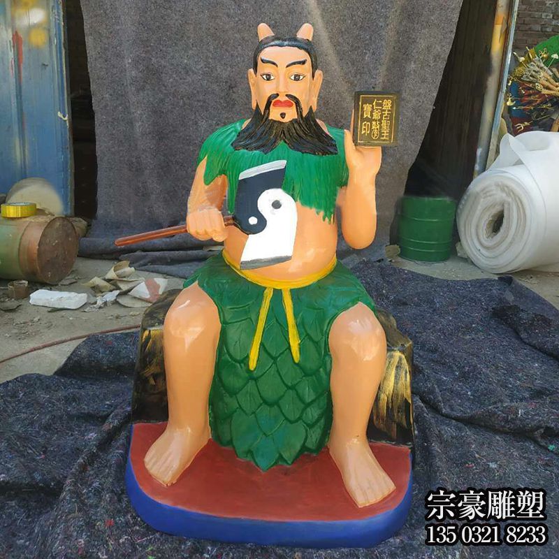 玻璃钢彩绘神农大帝塑像