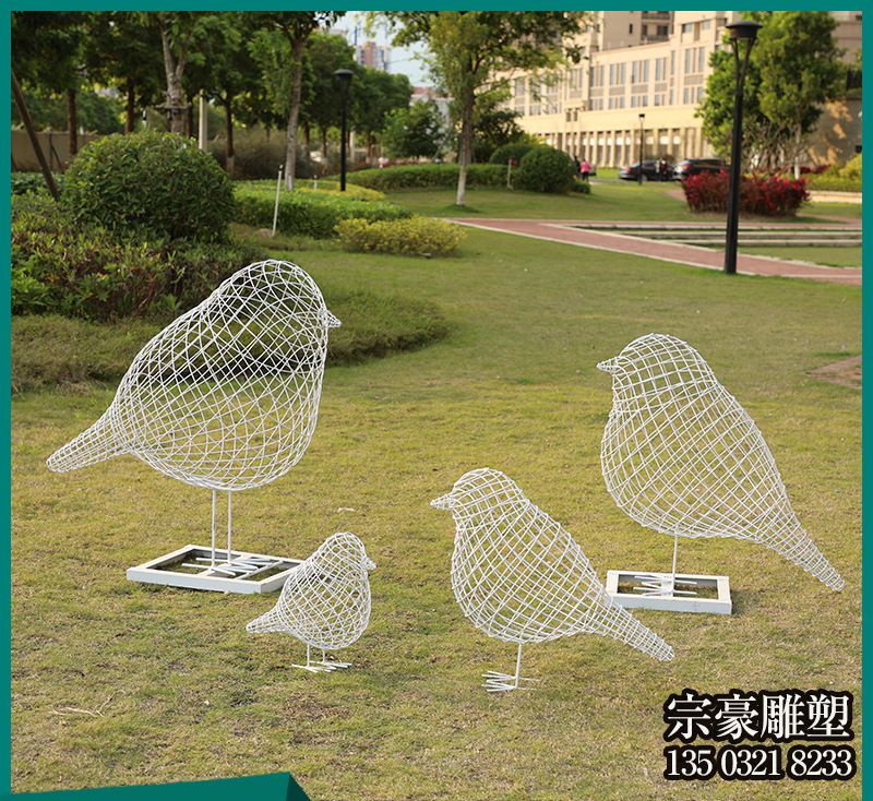 铁艺编织镂空小鸟雕塑摆件