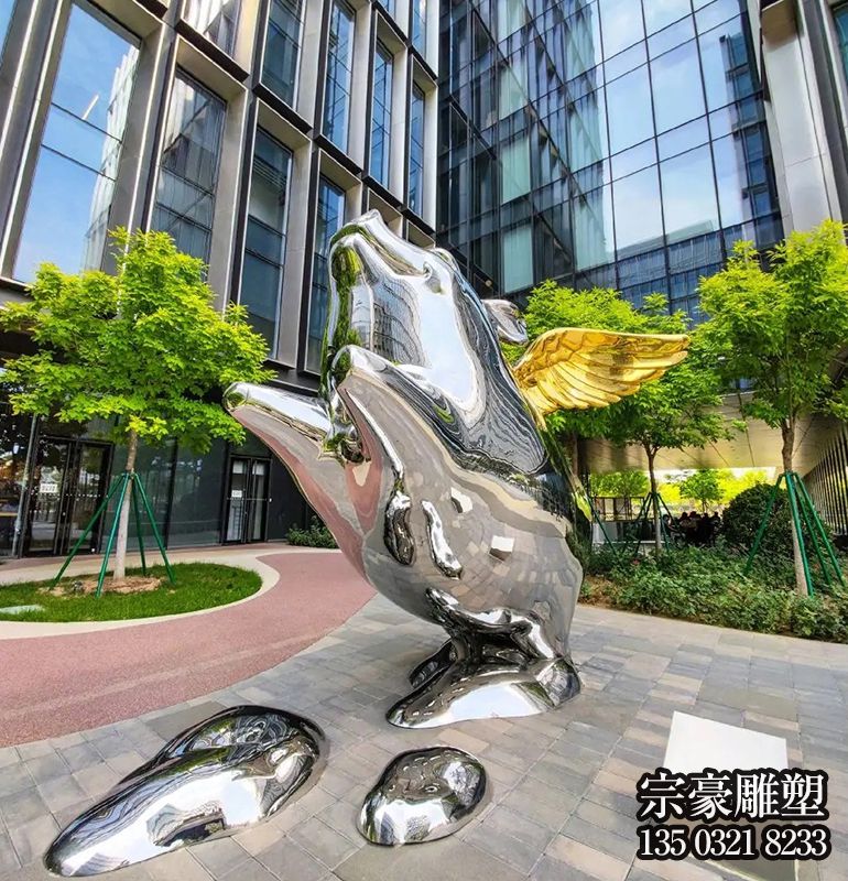 镜面不锈钢飞猪雕塑 镜面不锈钢飞猪雕塑