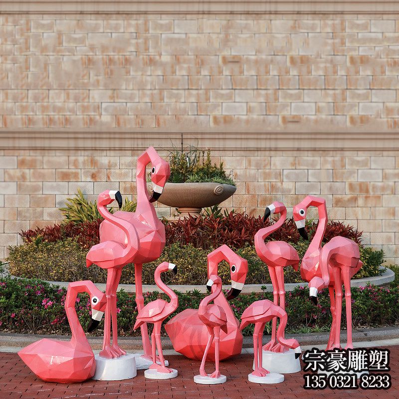 玻璃钢块面火烈鸟雕塑摆件