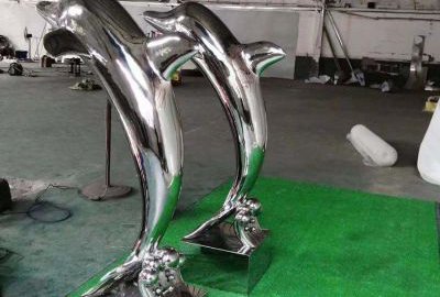 镜面不锈钢海豚雕塑摆件
