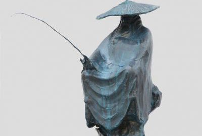 青铜铸造钓鱼翁雕塑