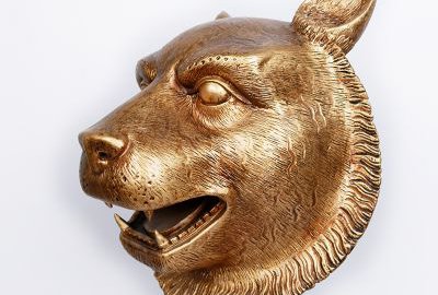 寅虎虎头铜雕摆件