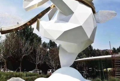 不锈钢块面云朵兔子景观动物雕塑