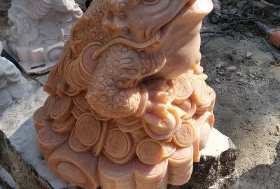 晚霞红招财金蟾石雕摆件