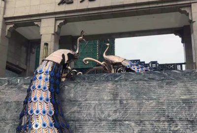 不锈钢喷镀孔雀景观雕塑