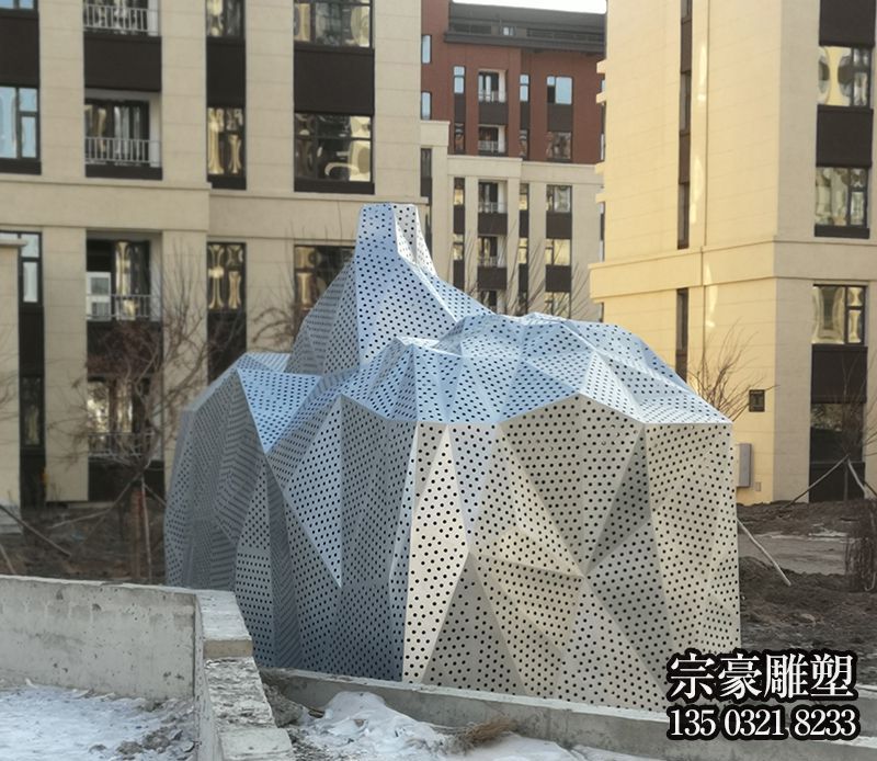 假山雕塑-小区摆放几何不锈钢小区假山雕塑